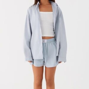 NWT Peppermayo Exclusive Emelda Long Sleeve Top Button Up Shirt Blue US 2